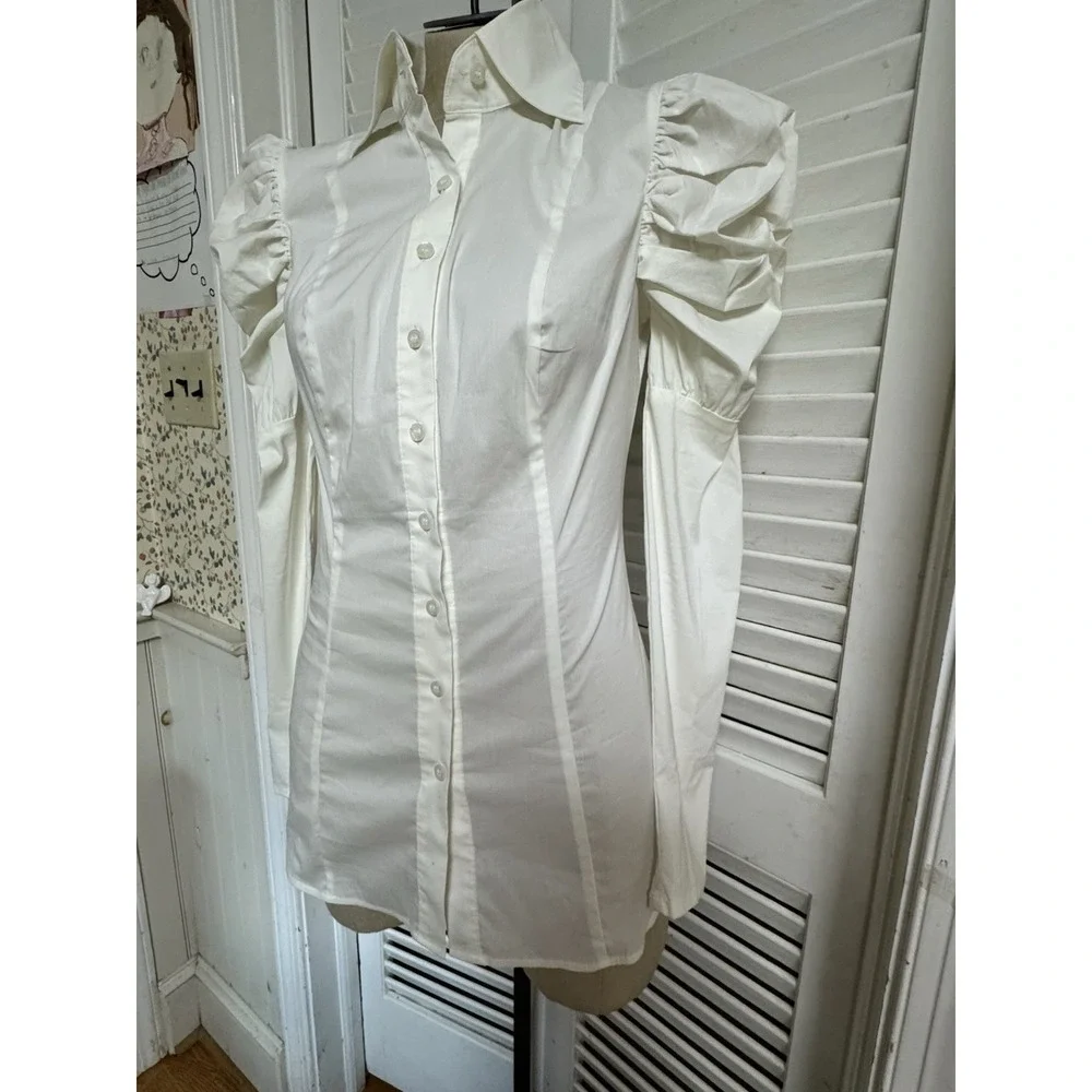 Vintage Y2K‎ George Marciano Guess Mutten Pirate Sleeve Blouse XXS/XS 00/0 White - Picture 5 of 11